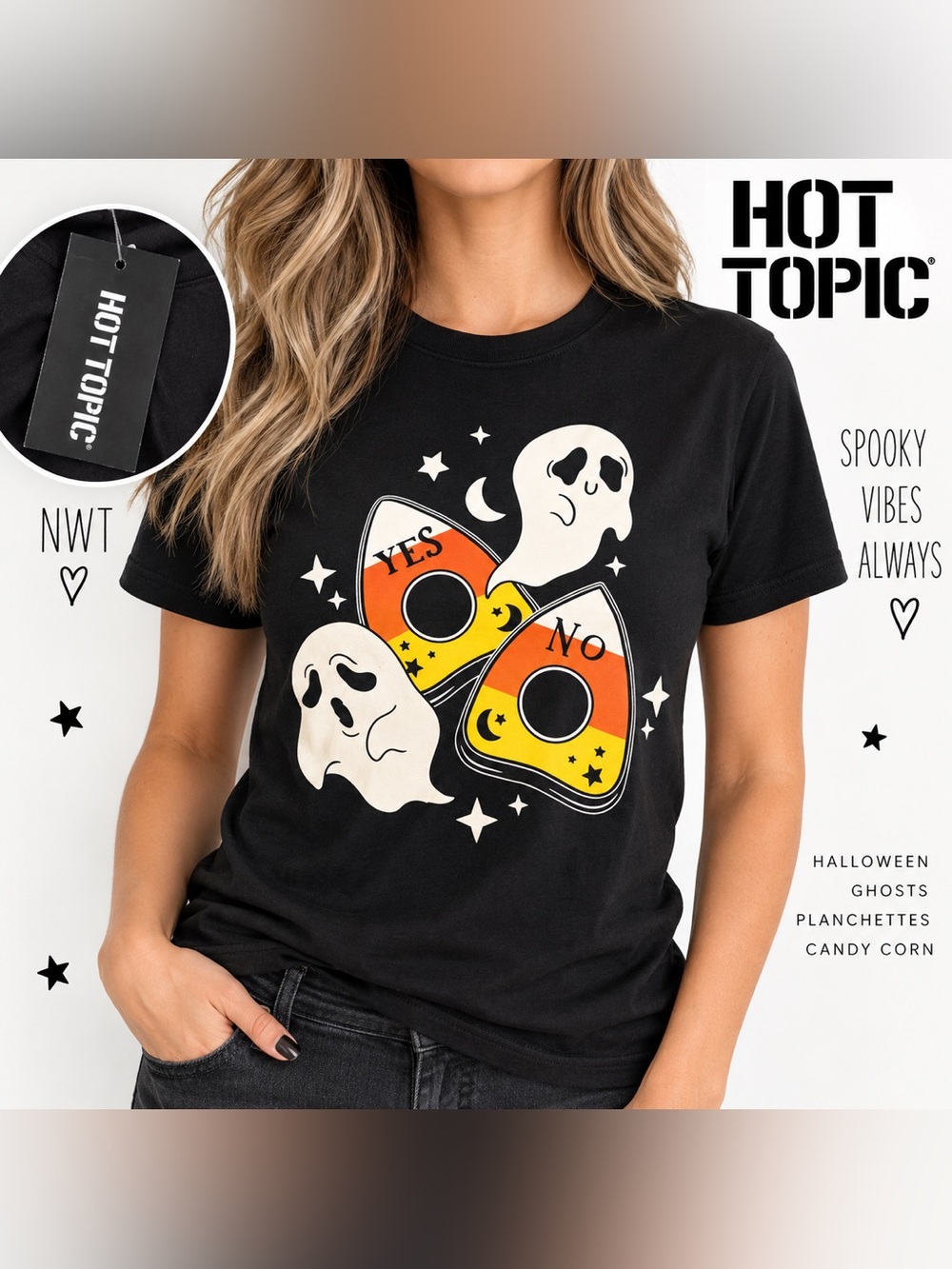 Hot Topic Candy Corn Planchette Ghost Halloween Tee NWT M